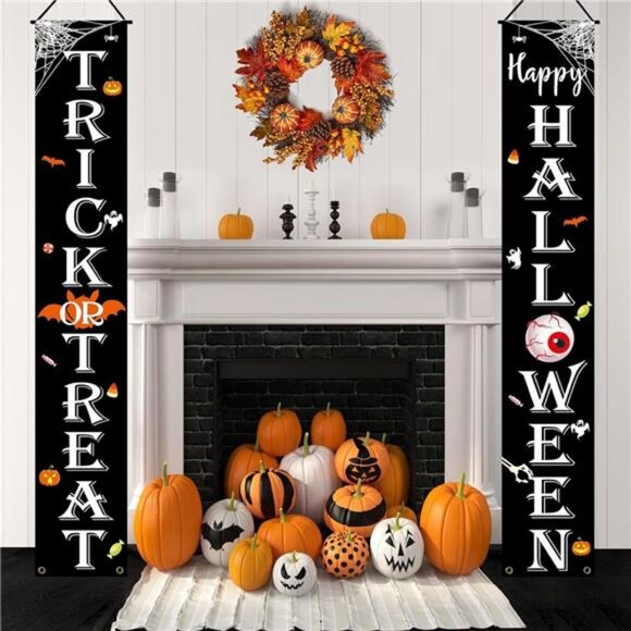 Halloween Decorations Outdoor TRICK OR TREAT Happy HALLOWEEN Banner Porch Sign - Picture 5 of 8